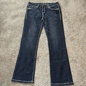 LA Idol Bootcut Jeans Womens 15 37x34 Embellished Cross Pockets Dark Wash